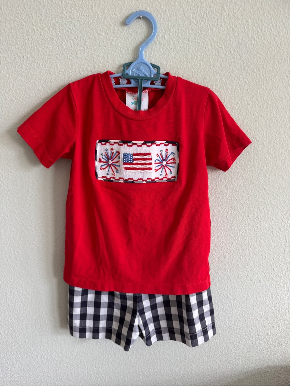 Stitchy Fish Red, White & Blue Set with Flag and Firework Smock Size 18 months